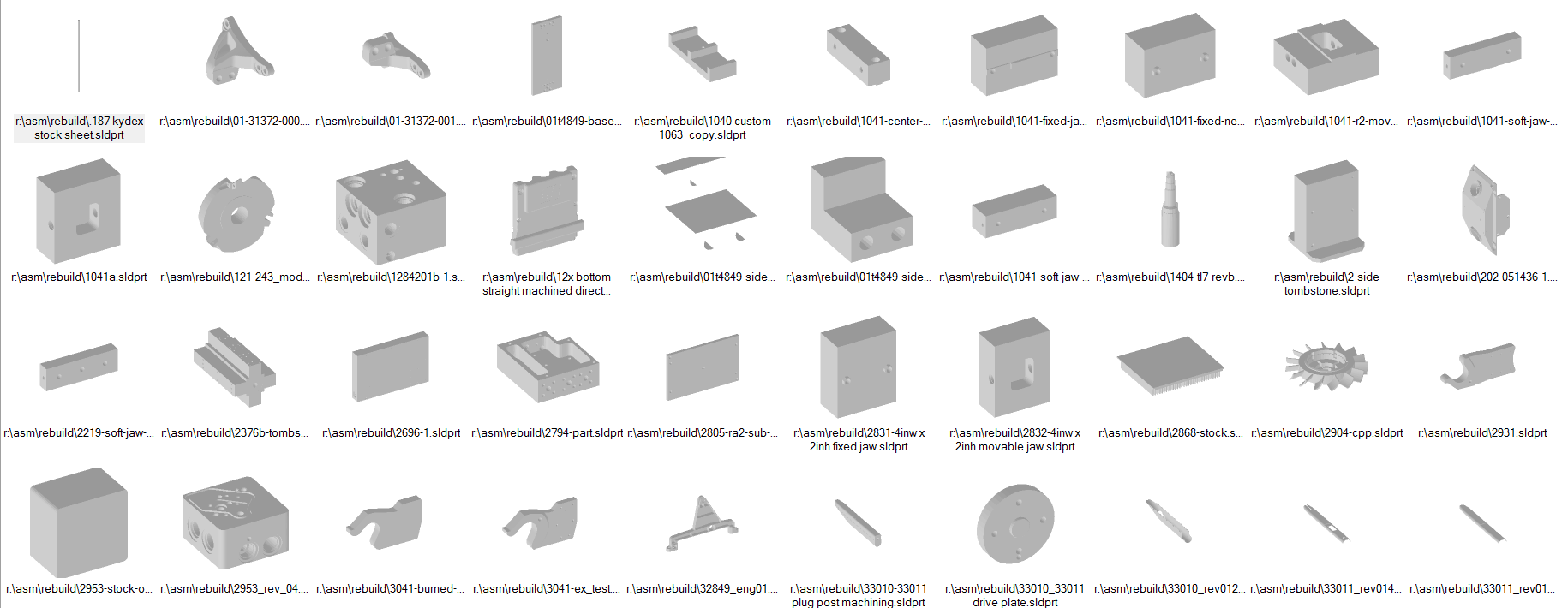 Example of Database consisting of thousands of Parts.