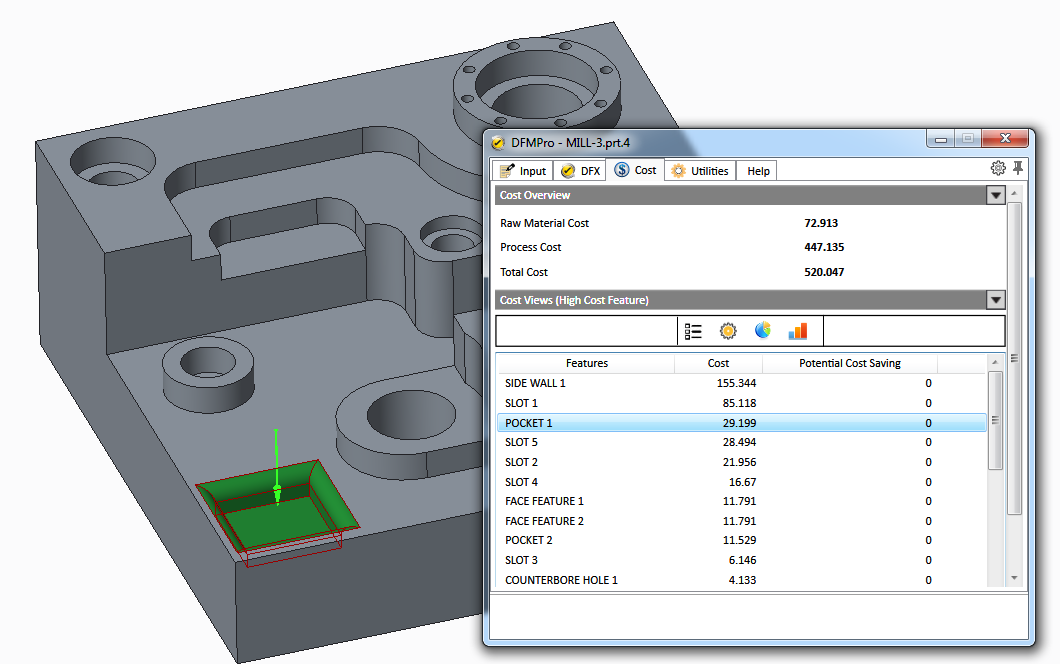 product cost reduction - DFMPro ROM cost estimation with critical feature identification